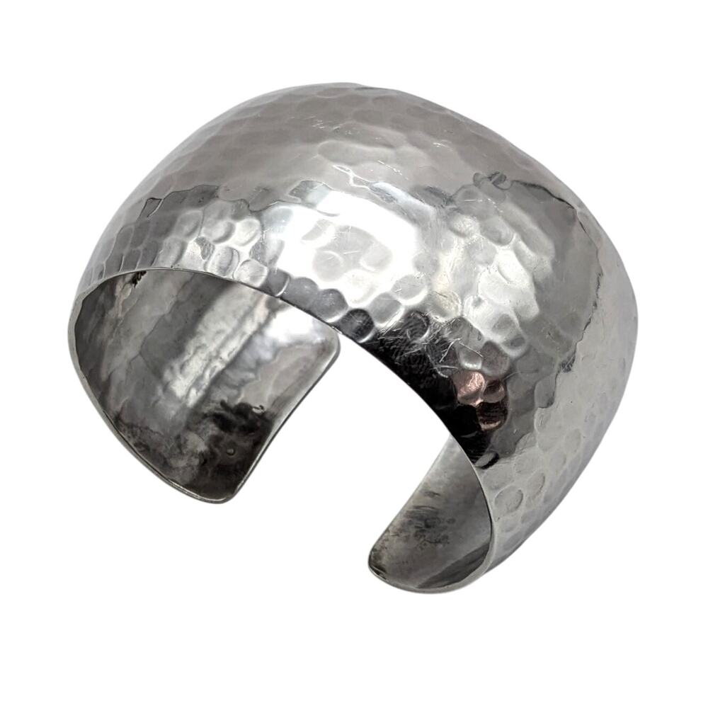 Sterling Silver 925 Wide Thick Band Hammered Metal Cuff Bracelet 53.7g